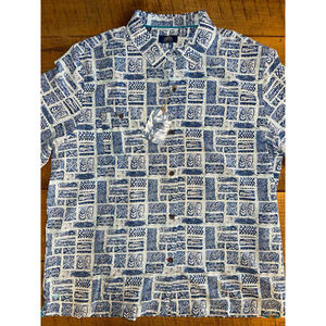 NWT Mens Havana‎ Jim Blue White Fish Hawaiian Print Button Up Short Sleeve XXL
